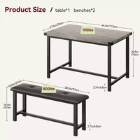 Ensemble table de salle à manger pour 4, table de cuisine avec bancs, ensemble table de salle à manger rectangulaire avec 2 bancs rembourrés, ensemble table de salle à manger 3 pièces pour petits espaces
