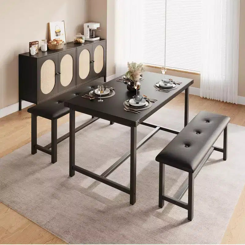 Ensemble table de salle à manger pour 4, table de cuisine avec bancs, ensemble table de salle à manger rectangulaire avec 2 bancs rembourrés, ensemble table de salle à manger 3 pièces pour petits espaces