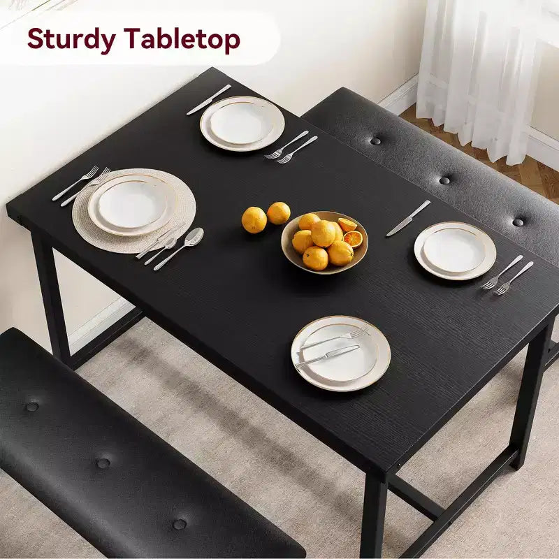 Ensemble table de salle à manger pour 4, table de cuisine avec bancs, ensemble table de salle à manger rectangulaire avec 2 bancs rembourrés, ensemble table de salle à manger 3 pièces pour petits espaces