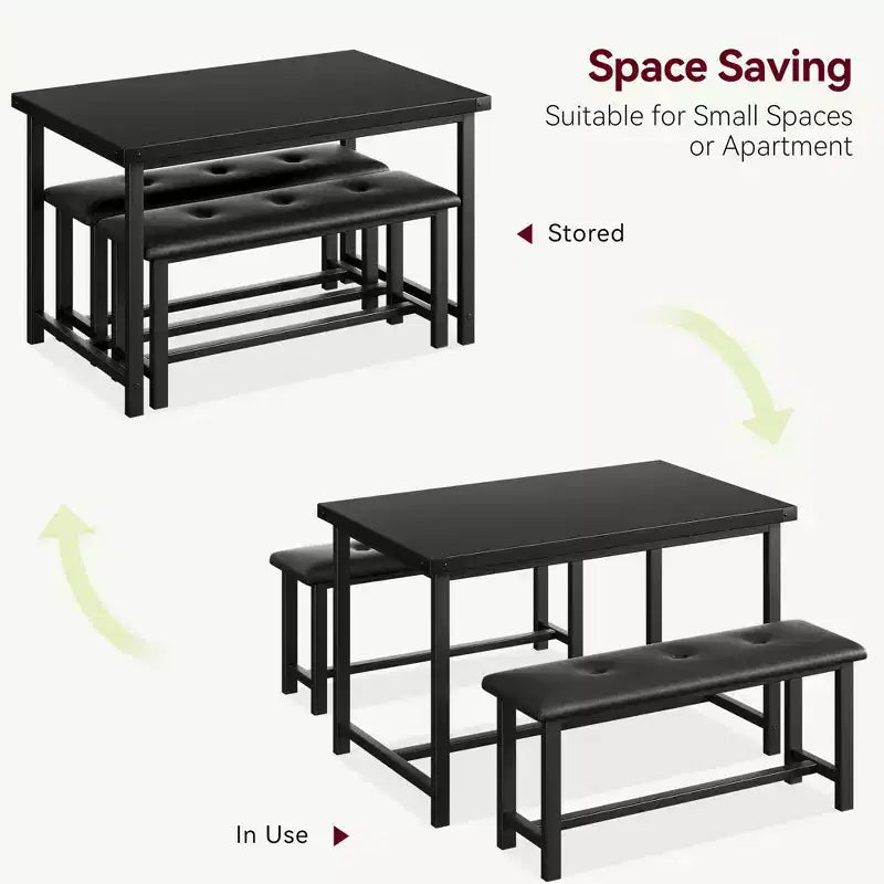 Ensemble table de salle à manger pour 4, table de cuisine avec bancs, ensemble table de salle à manger rectangulaire avec 2 bancs rembourrés, ensemble table de salle à manger 3 pièces pour petits espaces