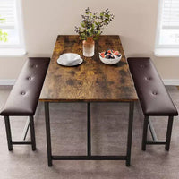 Ensemble table de salle à manger pour 4, table de cuisine avec bancs, ensemble table de salle à manger rectangulaire avec 2 bancs rembourrés, ensemble table de salle à manger 3 pièces pour petits espaces