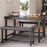 Dining Table Set for 4,Kitchen Table with Benches,Rectangular Dining Room Table Set with 2 Upholstered Benches,3 Piece Dining Table Set for Small Spac