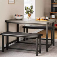 Ensemble table de salle à manger pour 4, table de cuisine avec bancs, ensemble table de salle à manger rectangulaire avec 2 bancs rembourrés, ensemble table de salle à manger 3 pièces pour petits espaces