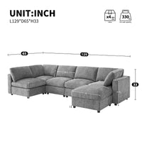 GDFStudio Hudson canapé sectionnel modulaire moderne en chenille 6 places convertible en lit, canapé convertible en U avec pouf