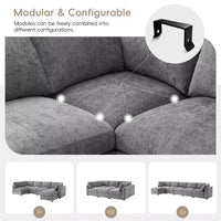 GDFStudio Hudson canapé sectionnel modulaire moderne en chenille 6 places convertible en lit, canapé convertible en U avec pouf