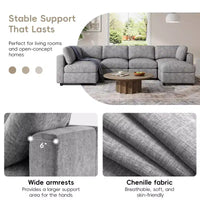 GDFStudio Hudson canapé sectionnel modulaire moderne en chenille 6 places convertible en lit, canapé convertible en U avec pouf