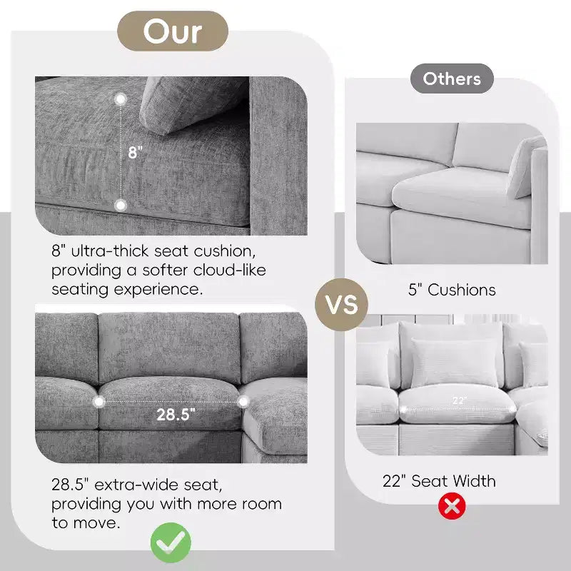 GDFStudio Hudson canapé sectionnel modulaire moderne en chenille 6 places convertible en lit, canapé convertible en U avec pouf