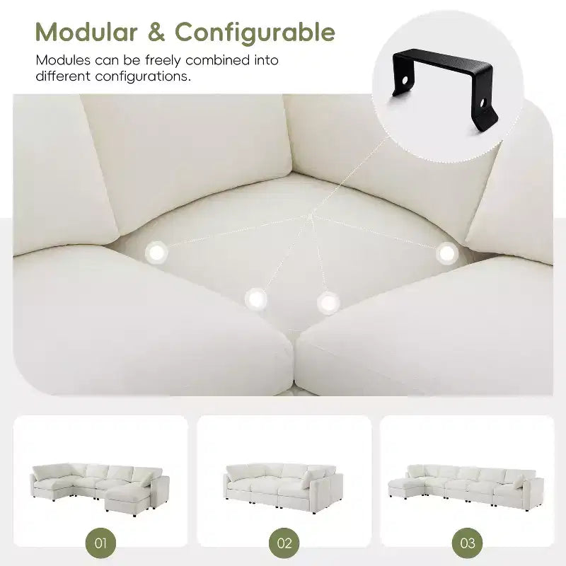 GDFStudio Hudson canapé sectionnel modulaire moderne en chenille 6 places convertible en lit, canapé convertible en U avec pouf