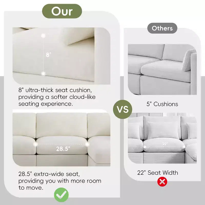 GDFStudio Hudson canapé sectionnel modulaire moderne en chenille 6 places convertible en lit, canapé convertible en U avec pouf