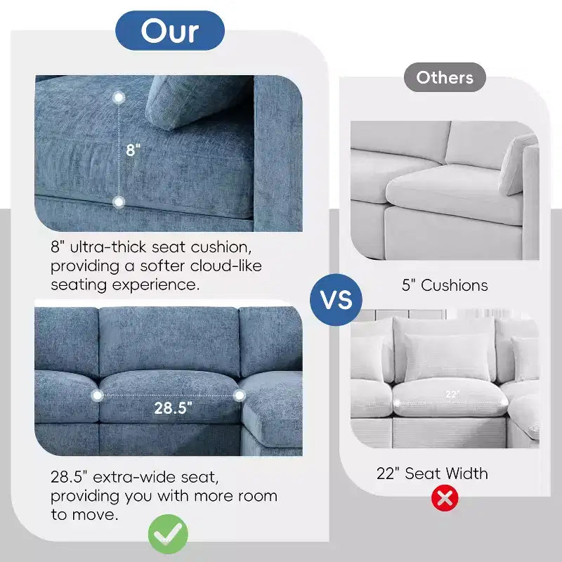 GDFStudio Hudson canapé sectionnel modulaire moderne en chenille 6 places convertible en lit, canapé convertible en U avec pouf