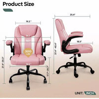 Chaise de bureau ergonomique Pinmoco avec coussin double couche, chaise de jeu avec roulettes et accoudoirs relevables, cuir PU