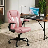 Chaise de bureau ergonomique Pinmoco avec coussin double couche, chaise de jeu avec roulettes et accoudoirs relevables, cuir PU