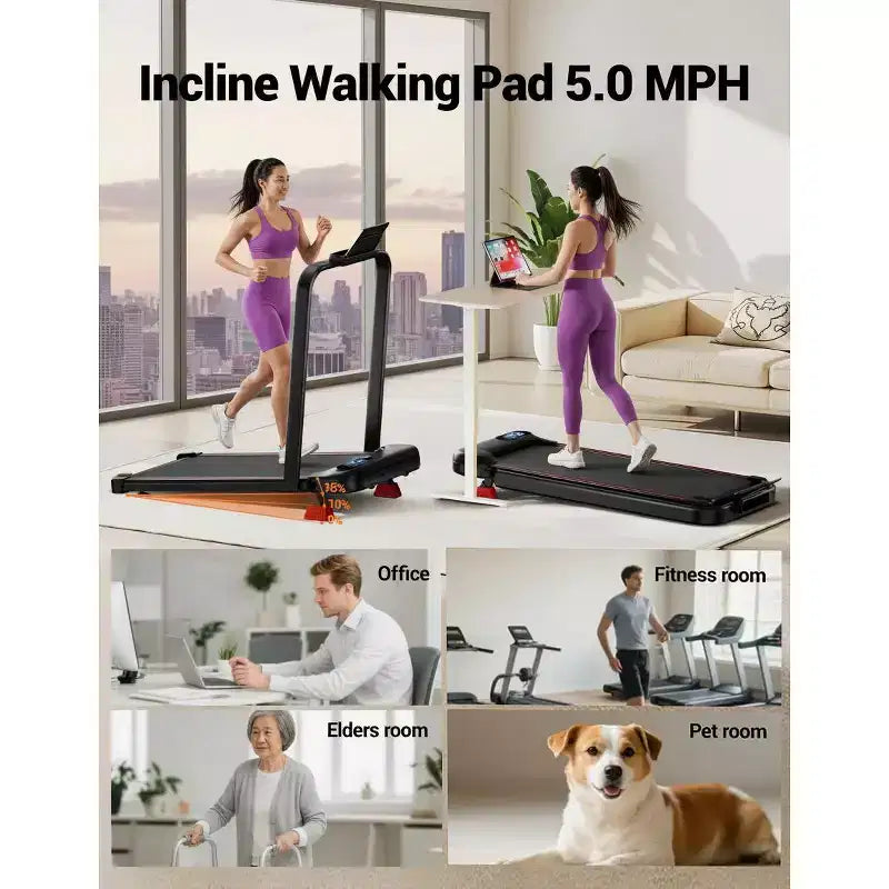 Tapis de marche tapis de course 4-en-1 à inclinaison 15%, tapis de course pliant sous-bureau pour la maison & le bureau, moteur silencieux 2.5 HP