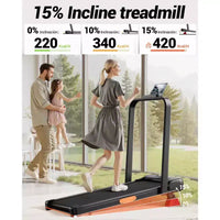 Tapis de course incliné à 15 % avec guidon – Tapis de marche pliable silencieux de 2,5 CV pour bureau à domicile sous le bureau, tapis de marche portable avec capacité de 150 kg