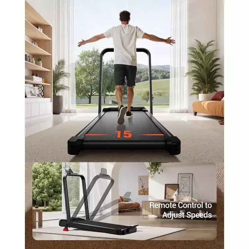 Tapis de course incliné à 15 % avec guidon – Tapis de marche pliable silencieux de 2,5 CV pour bureau à domicile sous le bureau, tapis de marche portable avec capacité de 150 kg