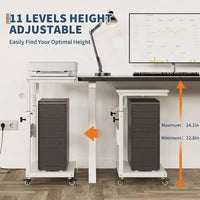 Support CPU roulant réglable avec gestion des câbles, hauteur 22.83-34.1 pouces pour sous le bureau. Support tour mobile à 2 niveaux pour bureau et maison, blanc