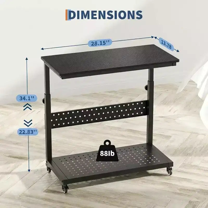 Support CPU roulant réglable avec gestion des câbles, hauteur 22.83-34.1 pouces pour sous le bureau. Support tour mobile à 2 niveaux pour bureau et maison, blanc