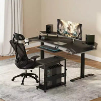 Support CPU roulant réglable avec gestion des câbles, hauteur 22.83-34.1 pouces pour sous le bureau. Support tour mobile à 2 niveaux pour bureau et maison, blanc