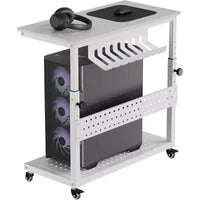 Support CPU roulant réglable avec gestion des câbles, hauteur 22.83-34.1 pouces pour sous le bureau. Support tour mobile à 2 niveaux pour bureau et maison, blanc