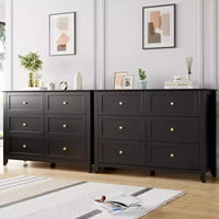 Meuble de Rangement à Tiroirs (Lot de 2), Commode 6 Tiroirs pour Téléviseur 48 Pouces, Meuble TV Organiseur Moderne en Bois pour Salon, Entrée, Couloir, Noir