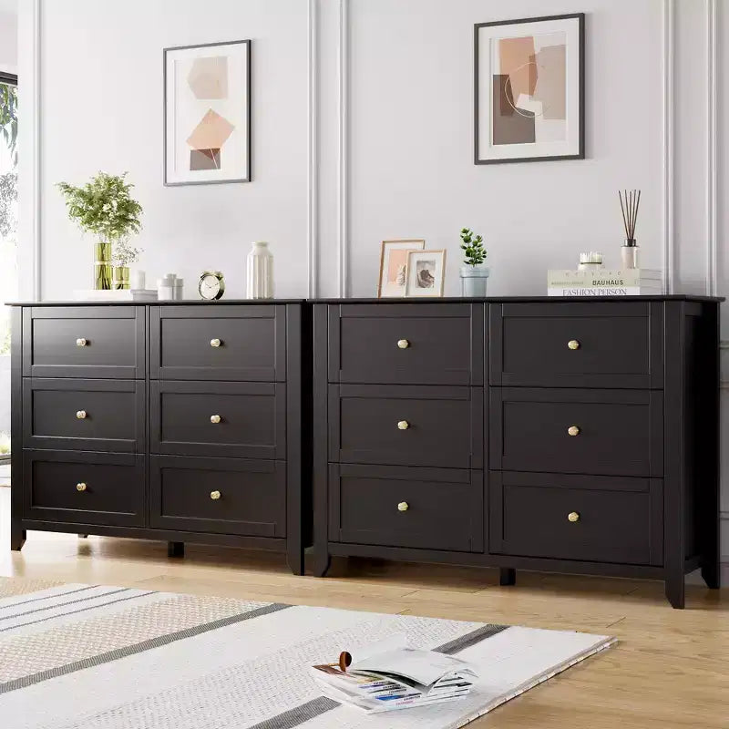 Meuble de Rangement à Tiroirs (Lot de 2), Commode 6 Tiroirs pour Téléviseur 48 Pouces, Meuble TV Organiseur Moderne en Bois pour Salon, Entrée, Couloir, Noir