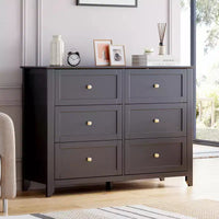 Meuble de Rangement à Tiroirs (Lot de 2), Commode 6 Tiroirs pour Téléviseur 48 Pouces, Meuble TV Organiseur Moderne en Bois pour Salon, Entrée, Couloir, Noir