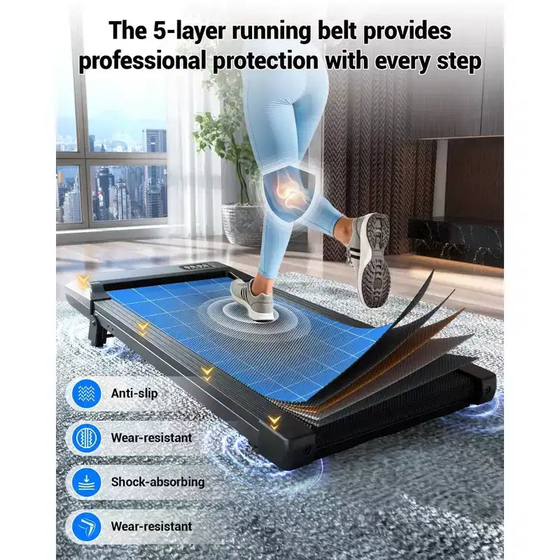 DeerRun Q2 Tapis de marche compact 7 % d'inclinaison pour bureau avec application et affichage LED, bande de 38*90cm