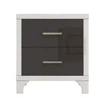 Table de chevet moderne laquée brillante avec 2 tiroirs, élégante table de chevet avec pieds et poignées en métal - Panipeachy
