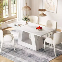 Table à manger Lantine pour 4 à 6 personnes, table de salle à manger rectangulaire moderne en bois et faux marbre de 160 cm avec base robuste pour cuisine, salon