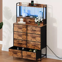 Commode, commode intelligente avec 11 tiroirs en tissu, station de charge intégrée et RGB contrôlé par application, blanc industriel
