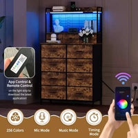 Commode, commode intelligente avec 11 tiroirs en tissu, station de charge intégrée et RGB contrôlé par application, blanc industriel