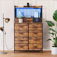 Commode, commode intelligente avec 11 tiroirs en tissu, station de charge intégrée et RGB contrôlé par application, blanc industriel