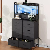Commode, commode intelligente avec 11 tiroirs en tissu, station de charge intégrée et RGB contrôlé par application, blanc industriel