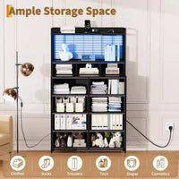 Commode, commode intelligente avec 11 tiroirs en tissu, station de charge intégrée et RGB contrôlé par application, blanc industriel