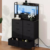 Commode, commode intelligente avec 11 tiroirs en tissu, station de charge intégrée et RGB contrôlé par application, blanc industriel