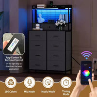 Commode, commode intelligente avec 11 tiroirs en tissu, station de charge intégrée et RGB contrôlé par application, blanc industriel