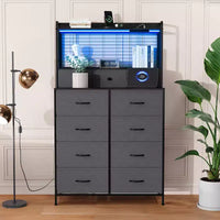 Commode, commode intelligente avec 11 tiroirs en tissu, station de charge intégrée et RGB contrôlé par application, blanc industriel