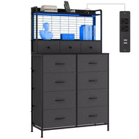 Commode, commode intelligente avec 11 tiroirs en tissu, station de charge intégrée et RGB contrôlé par application, blanc industriel