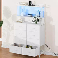 Commode, commode intelligente avec 11 tiroirs en tissu, station de charge intégrée et RGB contrôlé par application, blanc industriel