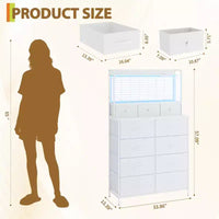 Commode, commode intelligente avec 11 tiroirs en tissu, station de charge intégrée et RGB contrôlé par application, blanc industriel