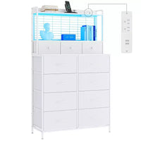 Commode, commode intelligente avec 11 tiroirs en tissu, station de charge intégrée et RGB contrôlé par application, blanc industriel