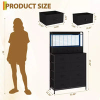 Commode, commode intelligente avec 11 tiroirs en tissu, station de charge intégrée et RGB contrôlé par application, blanc industriel