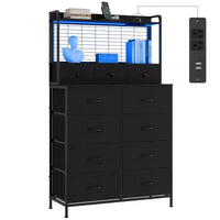 Commode, commode intelligente avec 11 tiroirs en tissu, station de charge intégrée et RGB contrôlé par application, blanc industriel
