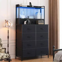 Dresser, Smart Dresser with 11 Fabric Drawers, Built-in Charging Station & App-Controlled RGB , White Industrial
