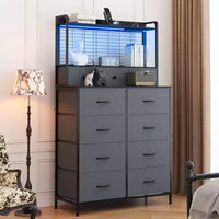 Commode, commode intelligente avec 11 tiroirs en tissu, station de charge intégrée et RGB contrôlé par application, blanc industriel