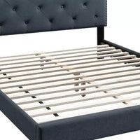 GDFStudio Everett Lit Plateforme Rembourré en Toile de Jute Style Classique Européen avec Tête de Lit Capitonnée à Clous Décoratifs