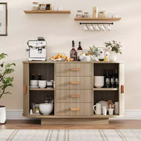 Meuble buffet bahut de 119 cm avec rangement, buffet de bar à café cannelé avec 4 tiroirs et 2 portes coulissantes, table de buffet en bois pour la cuisine et le salon
