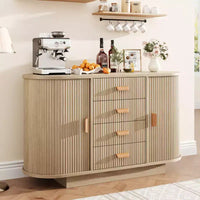 Meuble buffet bahut de 119 cm avec rangement, buffet de bar à café cannelé avec 4 tiroirs et 2 portes coulissantes, table de buffet en bois pour la cuisine et le salon