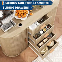Meuble buffet bahut de 119 cm avec rangement, buffet de bar à café cannelé avec 4 tiroirs et 2 portes coulissantes, table de buffet en bois pour la cuisine et le salon