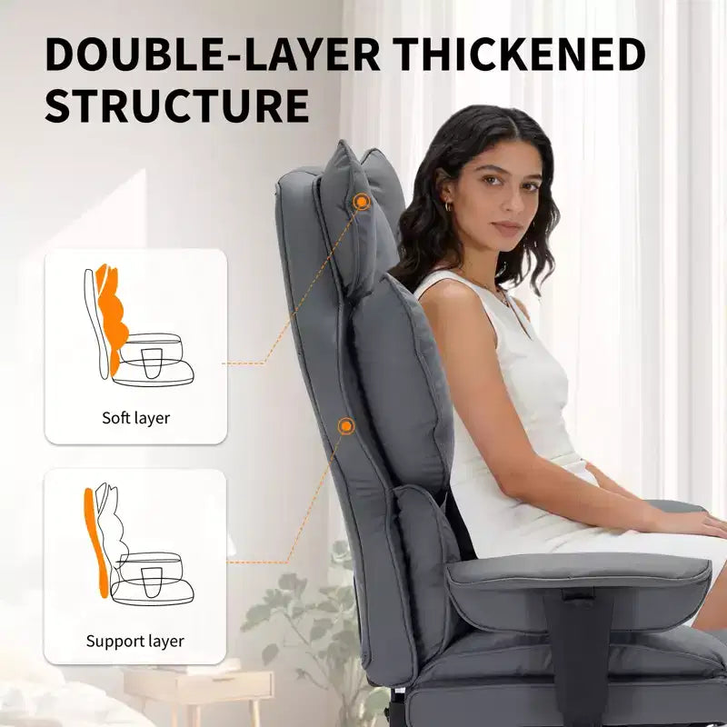 Chaise de bureau grande taille avec repose-pieds, chaise de direction à dossier haut, inclinaison 155, coussin de soutien lombaire, chaises gaming en similicuir pour la maison